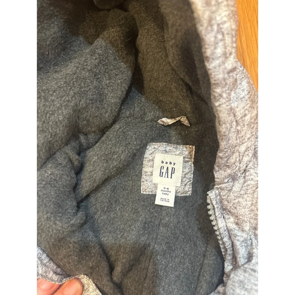 Baby Gap Down Snowsuit Bunting Gray Heathered Puffer Hooded 0-6‎ Months Winter